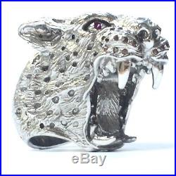 Stunning Solid 925 Silver Cubic Zircon Massive Lions Head Ring Size R