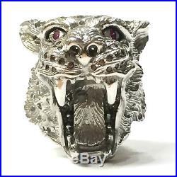 Stunning Solid 925 Silver Cubic Zircon Massive Lions Head Ring Size R
