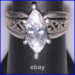 Stunning Sterling Silver Solitaire Marquise CZ Cubic Zirconia Size 7 Ring