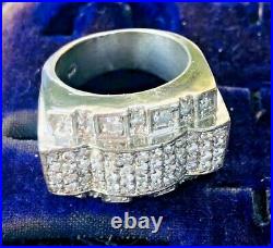 Superb Vintage Huge Massive Silver Sparkling Cubic Zirconia Huge Cocktail Ring