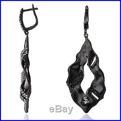 Suzy Levian Black Rhodium-plated Sterling Silver Cubic Zirconia Dangle Earrings