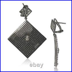 Suzy Levian Blackened Sterling Silver Cubic Zirconia Pave Diamond-Shape earrings