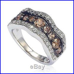 Suzy Levian Brown and White Cubic Zirconia Sterling Silver Wavy Ring