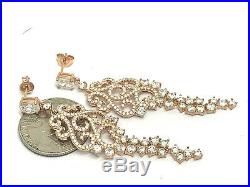 Suzy Levian Earrings Rose Gold Tone Sterling Silver Pave Cubic Zirconia Floral