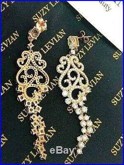 Suzy Levian Earrings Rose Gold Tone Sterling Silver Pave Cubic Zirconia Floral