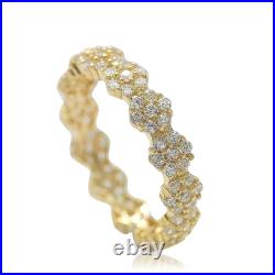 Suzy Levian Golden Sterling Silver Cubic Zirconia Floral Eternity Band