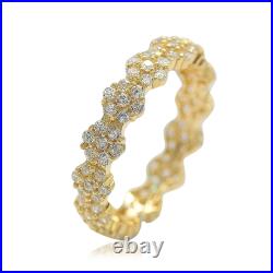 Suzy Levian Golden Sterling Silver Cubic Zirconia Floral Eternity Band