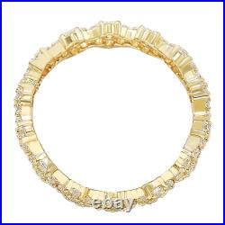Suzy Levian Golden Sterling Silver Cubic Zirconia Floral Eternity Band