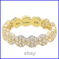 Suzy Levian Golden Sterling Silver Cubic Zirconia Floral Eternity Band