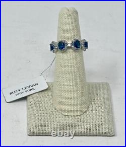 Suzy Levian Oval Cut Blue & White Cubic Zirconia Sterling Silver Size 5.5 NWT