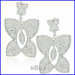 Suzy Levian Pave Cubic Zirconia Sterling Silver Butterfly Dangle Drop Earrings