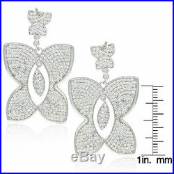 Suzy Levian Pave Cubic Zirconia Sterling Silver Butterfly Dangle Drop Earrings