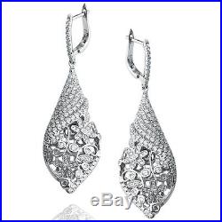 Suzy Levian Pave Cubic Zirconia Sterling Silver Pave Floral Drop Earrings