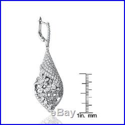 Suzy Levian Pave Cubic Zirconia Sterling Silver Pave Floral Drop Earrings