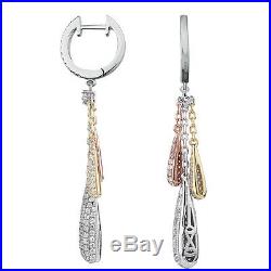 Suzy Levian Pave Cubic Zirconia Tri Tone Sterling Silver Dangle Earrings