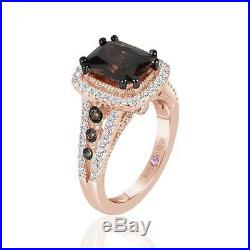 Suzy Levian Rose Sterling Silver Brown Chocolate and White Cubic Zirconia Engage