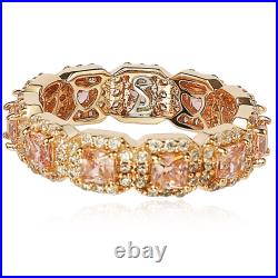 Suzy Levian Rose Sterling Silver Cubic Zirconia Pink Princess Cut Eternity Band