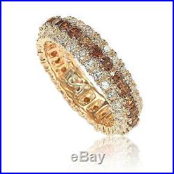 Suzy Levian Rosed Sterling Silver Brown Cubic Zirconia 3 Row Eternity Band