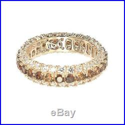 Suzy Levian Rosed Sterling Silver Brown Cubic Zirconia 3 Row Eternity Band