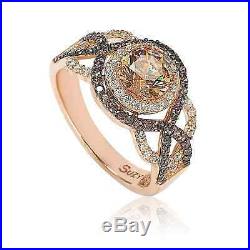 Suzy Levian Rosed Sterling Silver Brown Cubic Zirconia Crossover Bridal Ring