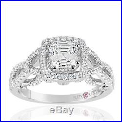 Suzy Levian Sterling Silver Asscher Cut White Cubic Zirconia Engagement Ring