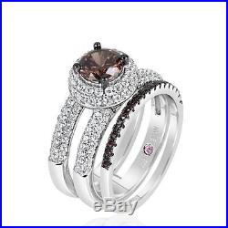 Suzy Levian Sterling Silver Brown Chocolate and White Cubic Zirconia 2-Piece Eng