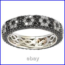 Suzy Levian Sterling Silver Cubic Zirconia Black and White Flower Eternity Band