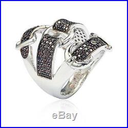 Suzy Levian Sterling Silver Cubic Zirconia Brown and White Buckle Ring