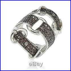 Suzy Levian Sterling Silver Cubic Zirconia Brown and White Buckle Ring