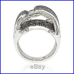 Suzy Levian Sterling Silver Cubic Zirconia Brown and White Buckle Ring