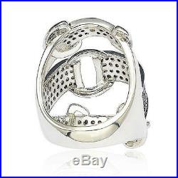 Suzy Levian Sterling Silver Cubic Zirconia Brown and White Buckle Ring