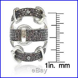 Suzy Levian Sterling Silver Cubic Zirconia Brown and White Buckle Ring