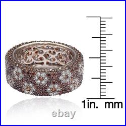 Suzy Levian Sterling Silver Cubic Zirconia Brown and White Flower Eternity Band