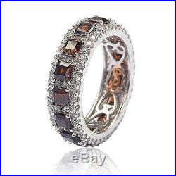 Suzy Levian Sterling Silver Cubic Zirconia Brown and White Modern Eternity Band