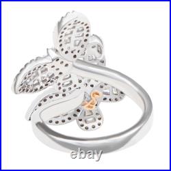 Suzy Levian Sterling Silver Cubic Zirconia Double Butterfly Ring