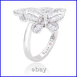 Suzy Levian Sterling Silver Cubic Zirconia Double Butterfly Ring