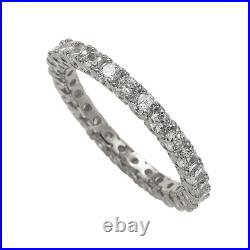 Suzy Levian Sterling Silver Cubic Zirconia Pave U Shape Setting Eternity Band