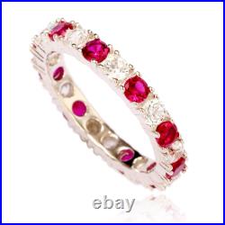 Suzy Levian Sterling Silver Cubic Zirconia Ruby Red Alternating Eternity Band