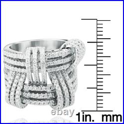 Suzy Levian Sterling Silver Cubic Zirconia Weaving Wide Band Ring