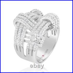 Suzy Levian Sterling Silver Cubic Zirconia Weaving Wide Band Ring