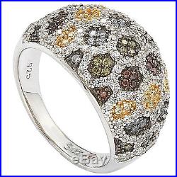 Suzy Levian Sterling Silver Pave Multi Color Cubic Zirconia Honeycomb Band Ring