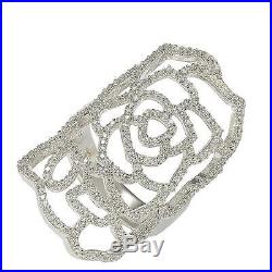 Suzy Levian Sterling Silver White Cubic Zirconia Knuckle Flower Ring