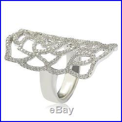Suzy Levian Sterling Silver White Cubic Zirconia Knuckle Flower Ring