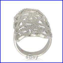 Suzy Levian Sterling Silver White Cubic Zirconia Knuckle Flower Ring