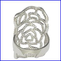 Suzy Levian Sterling Silver White Cubic Zirconia Knuckle Flower Ring