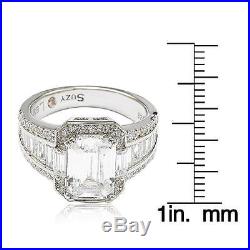 Suzy Levian Sterling Silver White Emerald-Cut Cubic Zirconia Engagement Ring