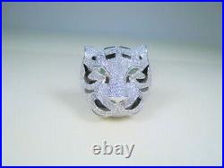 TIGER LION CUBIC ZIRCONIA EARRINGS & RING #6 W. GOLD & Enamel-plated 925 SILVER