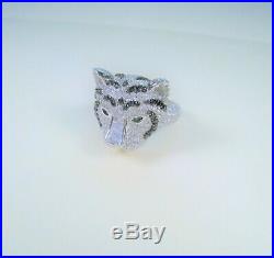 TIGER PANTHER JAGUAR Cubic Zirconia RING 7 WHITE GOLD-plated 925 STERLING SILVER
