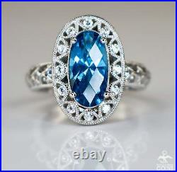 Tacori IV Blue Spinel Diamonique Cubic Zirconia & Sterling Silver Filigree Ring