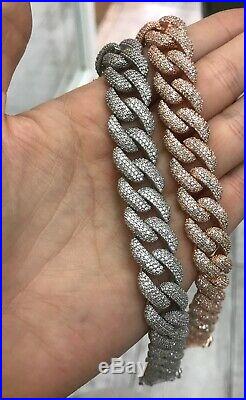 Thick Cuban Chain Bracelet 925 Silver Curb Chain Cubic Zirconia 14K Gold Plated